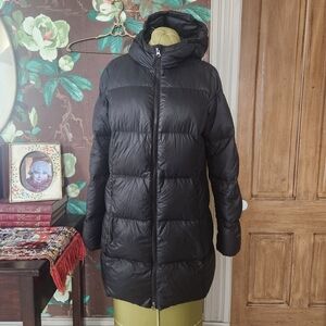 Eddie Bauer EB550 Down Parka Womens M Black Hooded Winter Puffer Coat